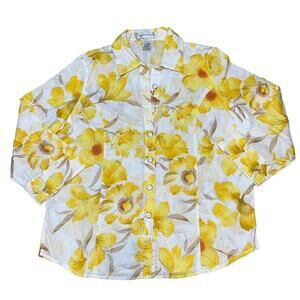 Drapers and Damons Womens Blouse Top Lightweight Button Down Floral Yellow White